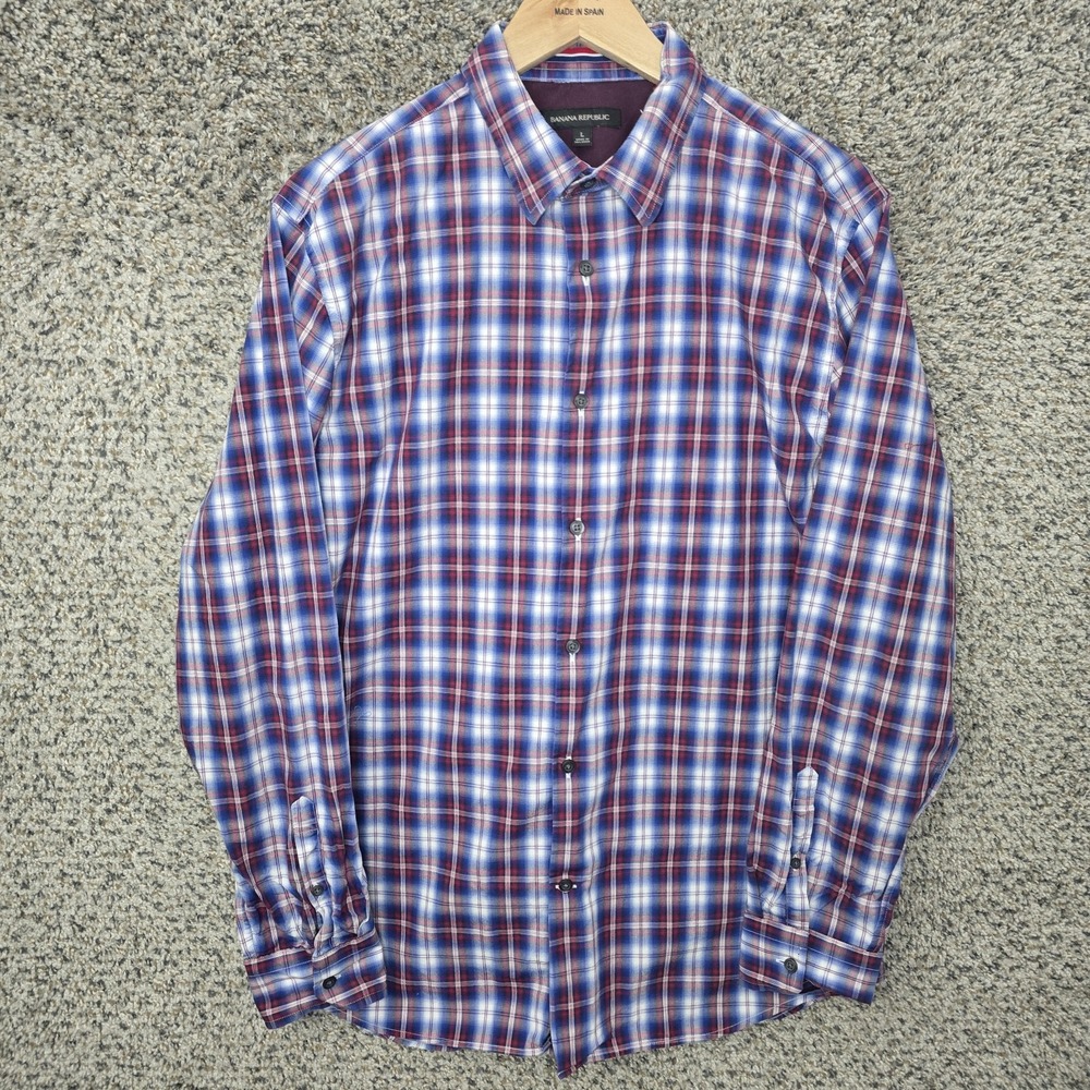 Banana Republic Shirt‎ Mens Large Blue Plaid Button Up Long Sleeve Casual
